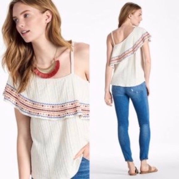 LUCKY BRAND Embroidered One-Shoulder Ruffle Top - Picture 8 of 8